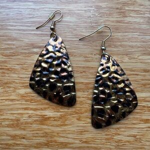SOLD!!Vintage Hammered Gold and Leopard Earrings